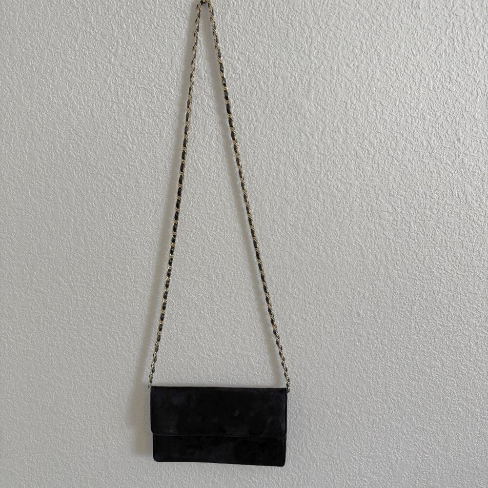 Saks Fifth Avenue Faux Suede Envelope Evening Bag‎ With Gold Chain Cross Body
